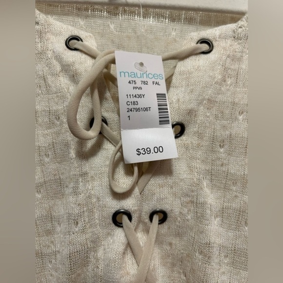 NWT Maurice’s pointelle high low‎ lace up duster top size 1X cream boho - Picture 6 of 16